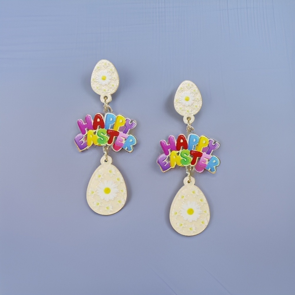 HAPPY EASTER Egg Acrylic Earrings - Yellow